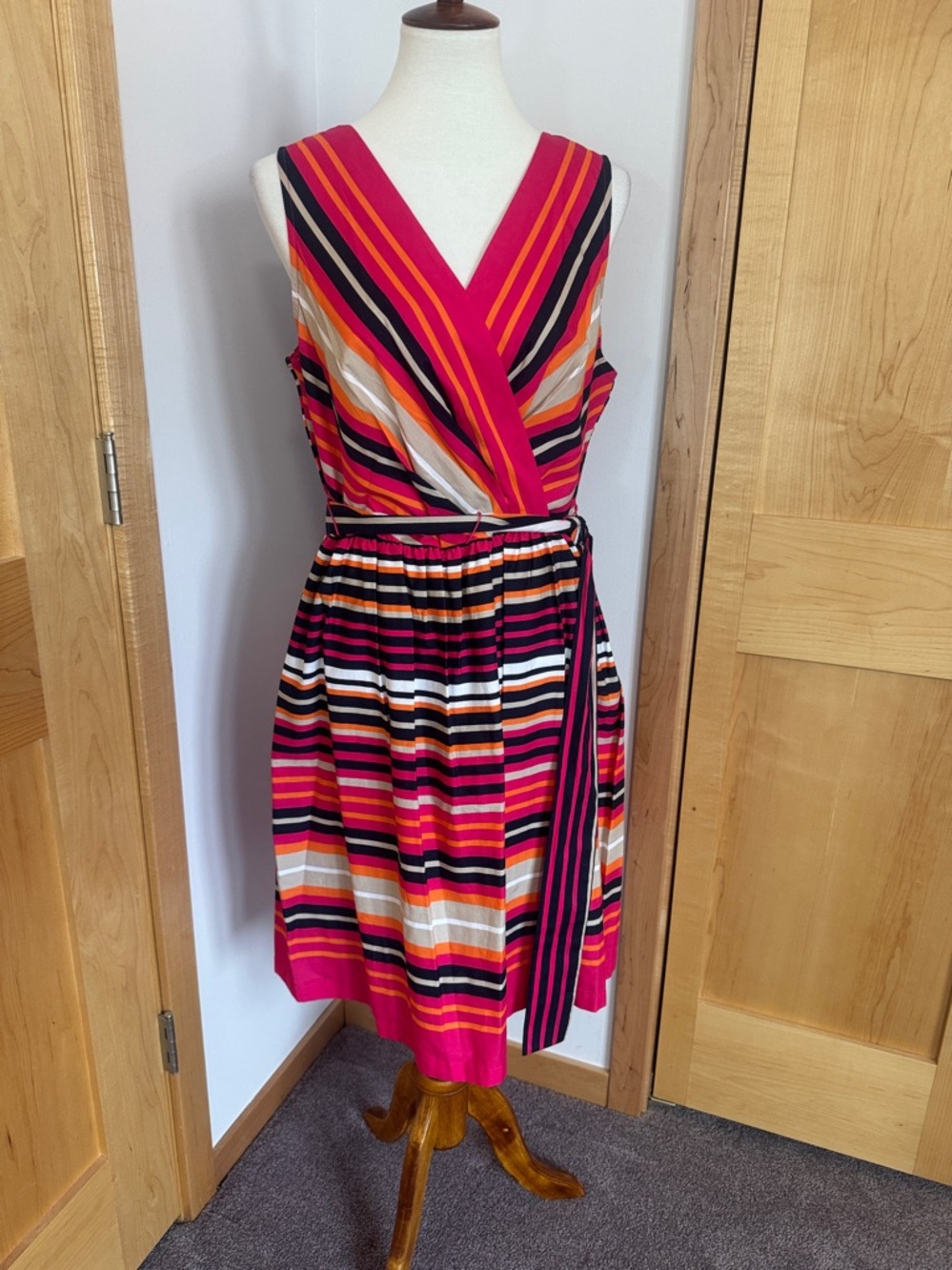 Tommy Hilfiger Multi-Color Striped Sleeveless Wrap Midi Dress